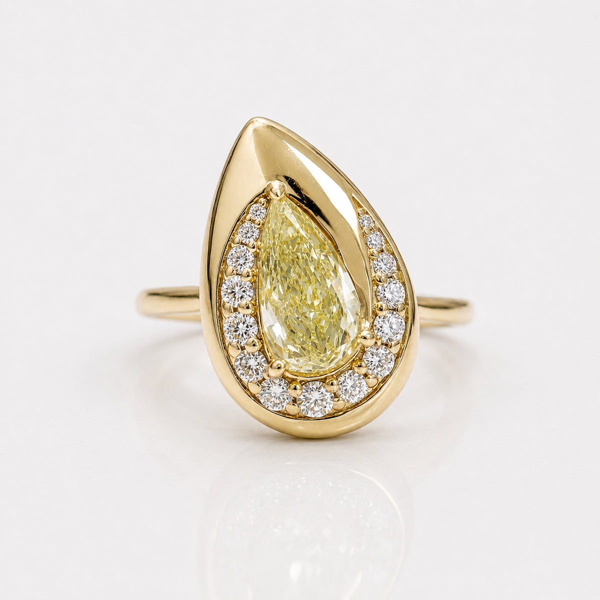 1.12ct Fancy Light Yellow Pear Diamond Bezel Swirl Ring VS2 GIA