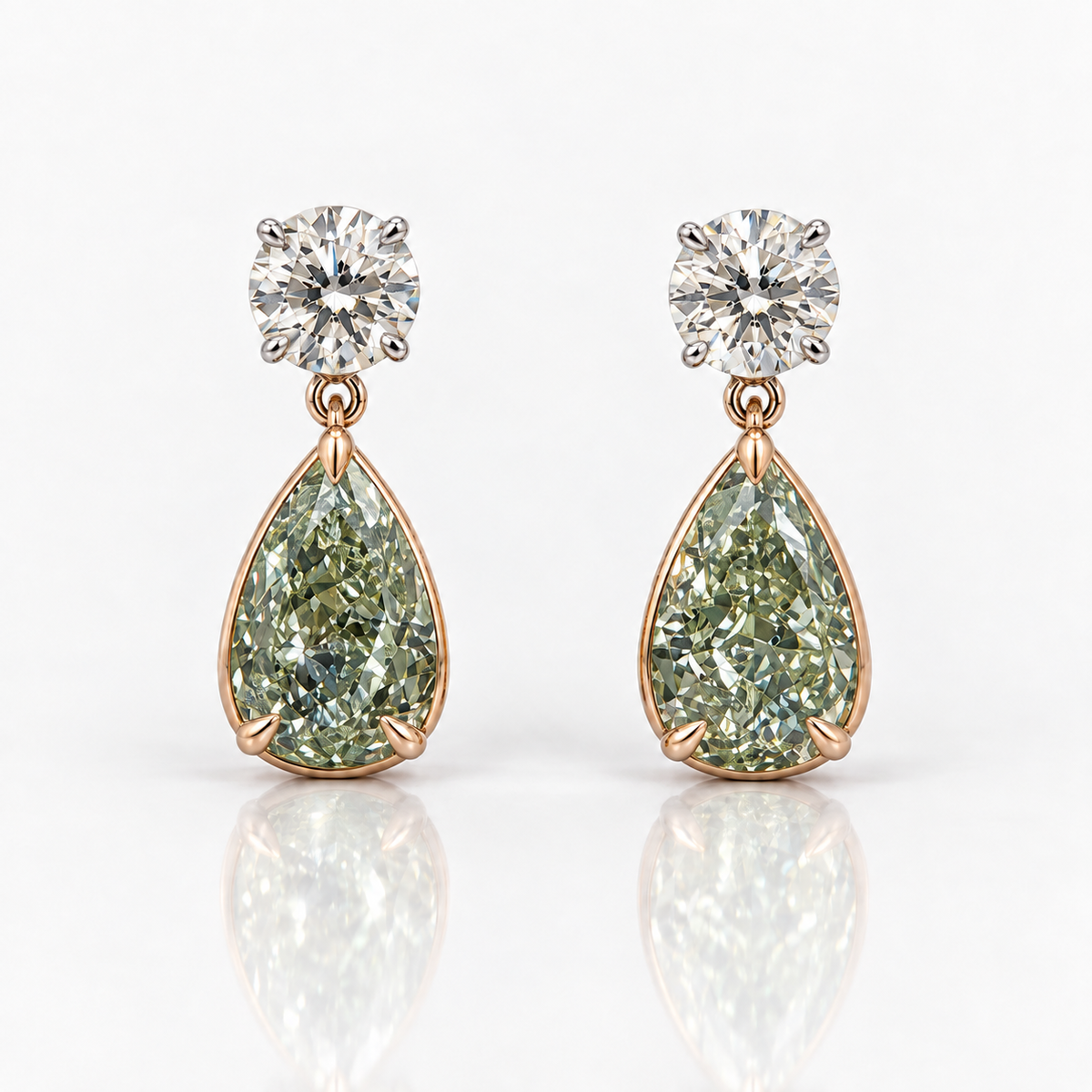 5.01ctw Fancy Light Yellowish Green Pear Diamond Drop Dangle Earrings GIA