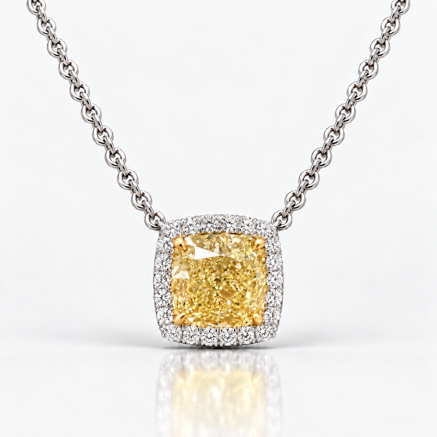 2.73ct Fancy Yellow Cushion Diamond Pendant VVS1 GIA