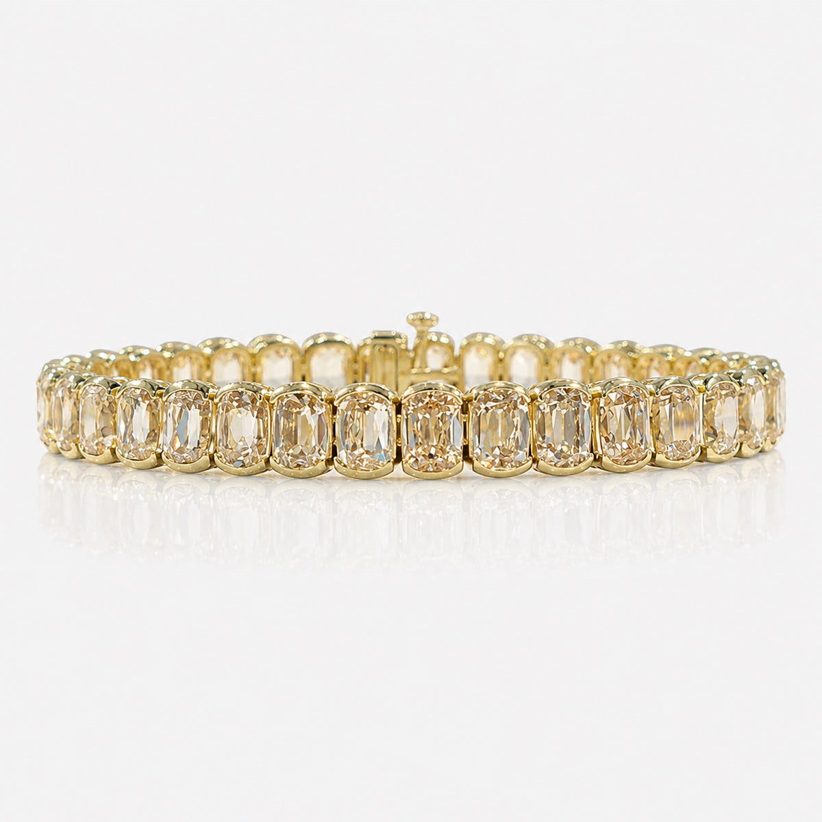 27.22ctw Light Brown Old Mine Cushion Diamond Half Bezel Bracelet