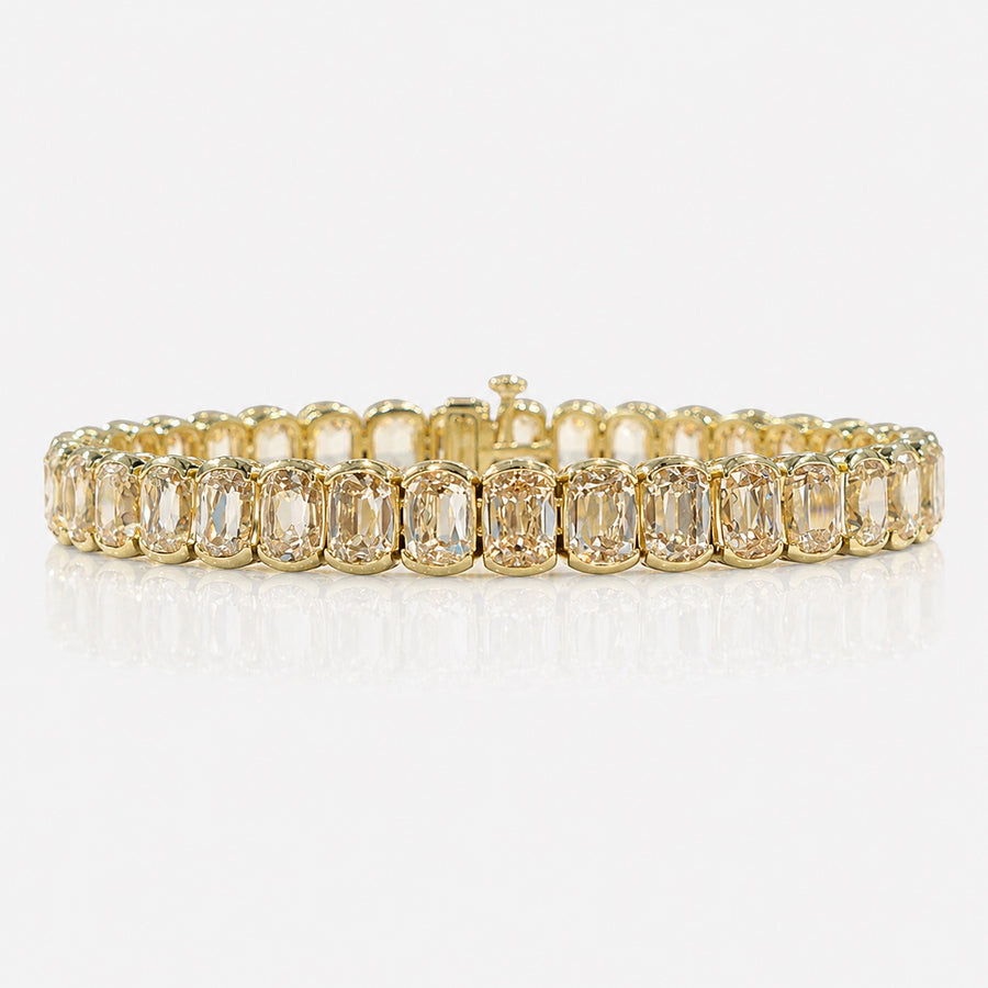 27.22ctw Light Brown Old Mine Cushion Diamond Half Bezel Bracelet