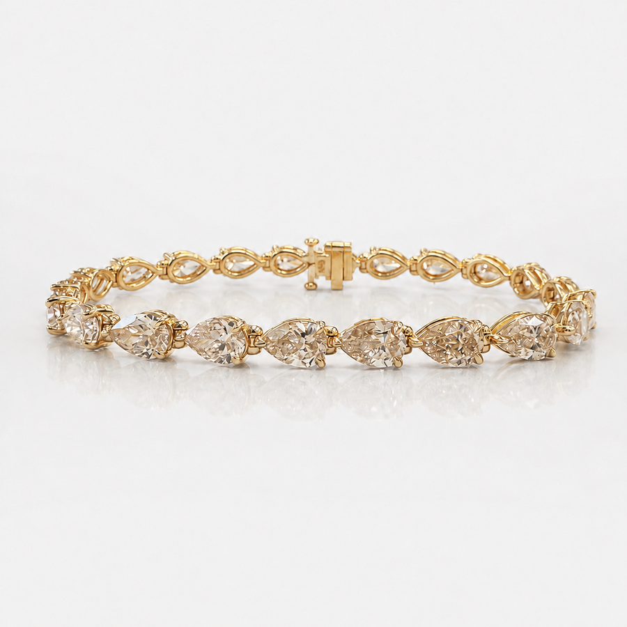 13.62ctw Light Brown Pear Diamond Tennis Bracelet