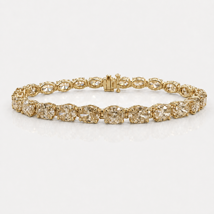 14.15ctw Light Brown Oval Diamond East West Tennis Bracelet