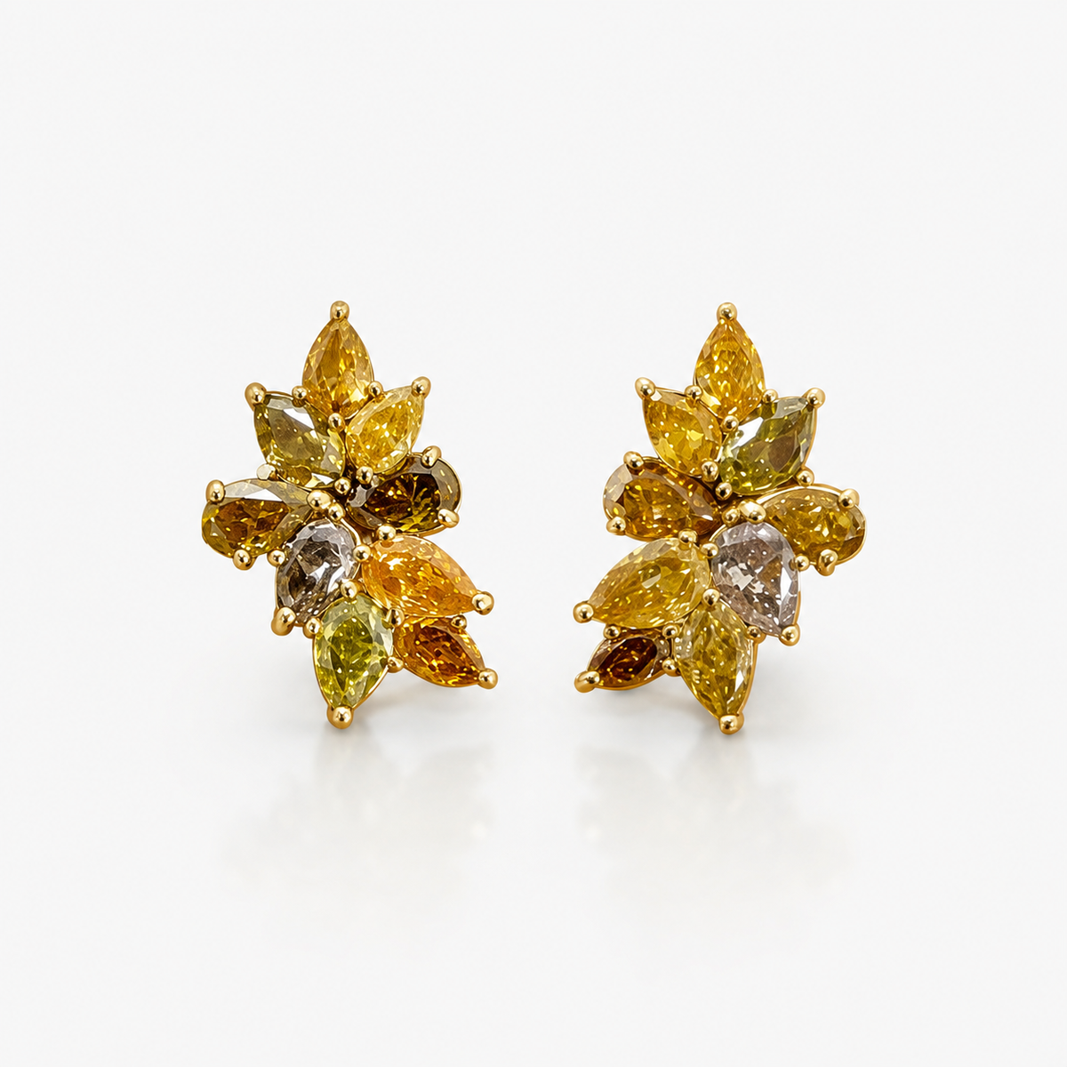 5.13ctw Mixed Earth Tone Champagne Diamond Cluster Earrings