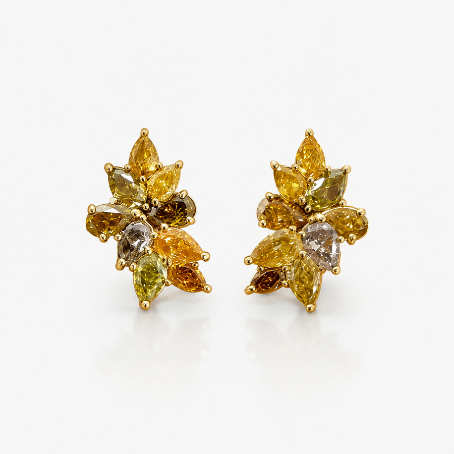 5.13ctw Mixed Earth Tone Champagne Diamond Cluster Earrings