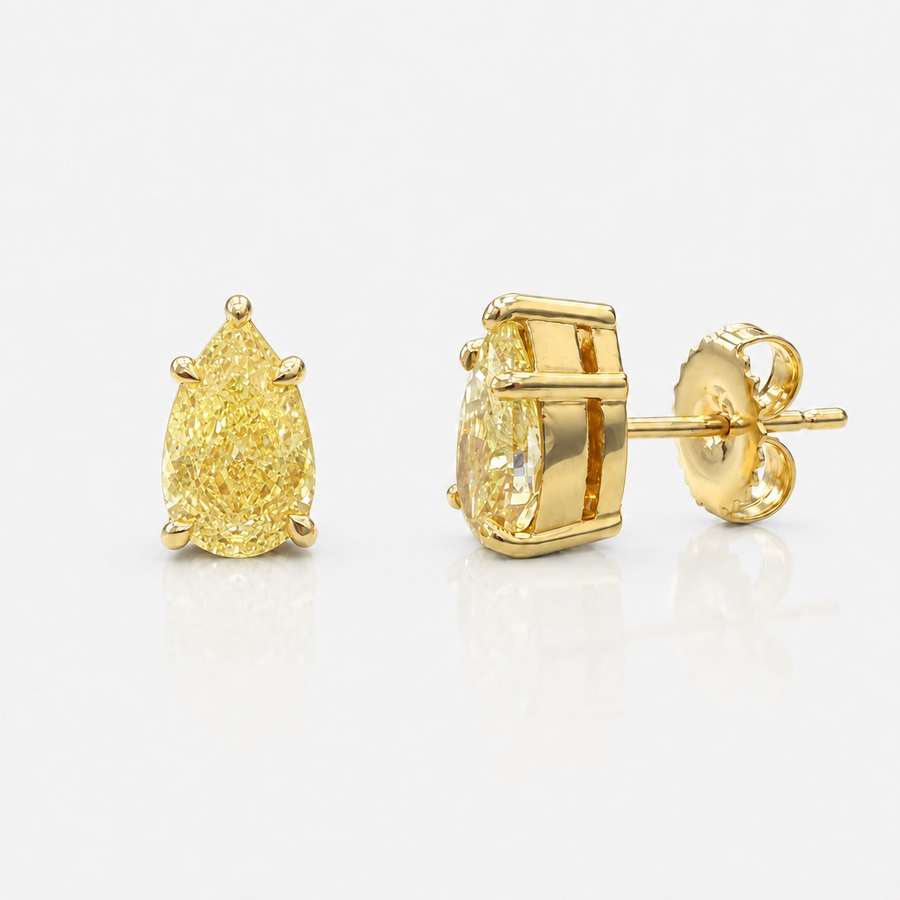 2.61ctw Fancy Yellow Pear Diamond Stud Earrings VS GIA