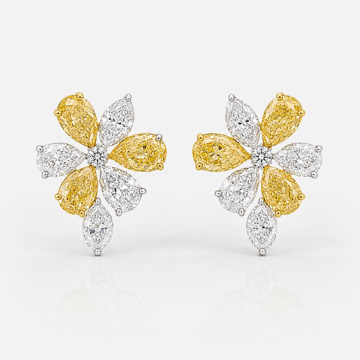 2.85ctw Yellow & White Diamond Flower Cluster Stud Earrings