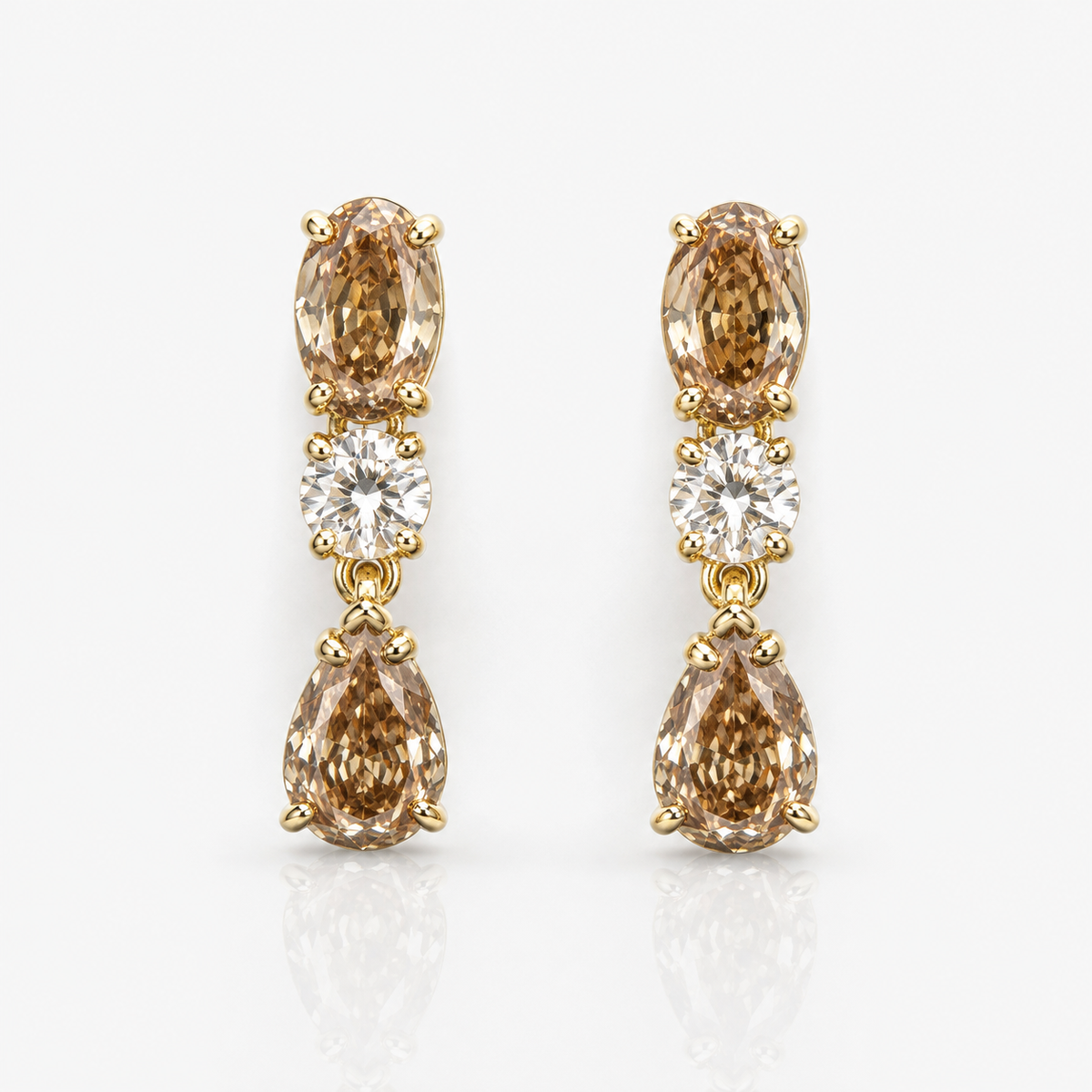 2.38ctw Champagne Diamond Three Stone Dangle Earrings