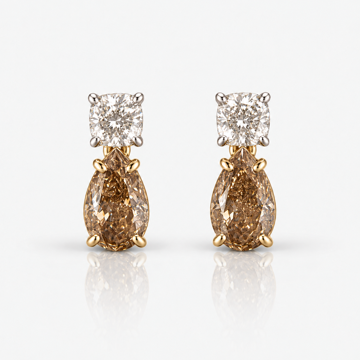 2.12ctw Champagne Diamond Two-Stone Dangle Stud Earrings