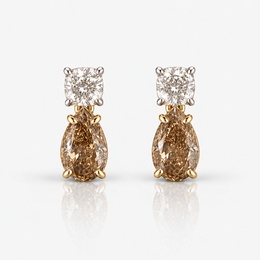 2.12ctw Champagne Diamond Two-Stone Dangle Stud Earrings