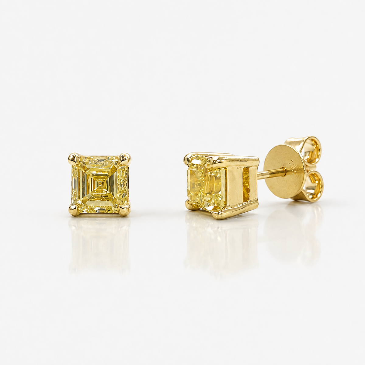 1.5ctw Fancy Yellow Asscher Cut Diamond Stud Earrings VS GIA