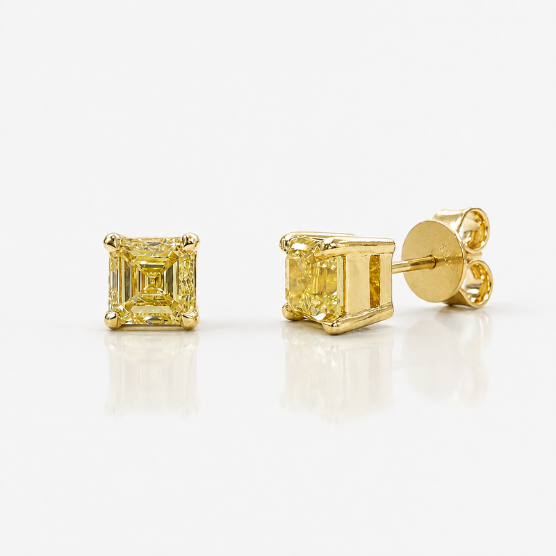 1.5ctw Fancy Yellow Asscher Cut Diamond Stud Earrings VS GIA