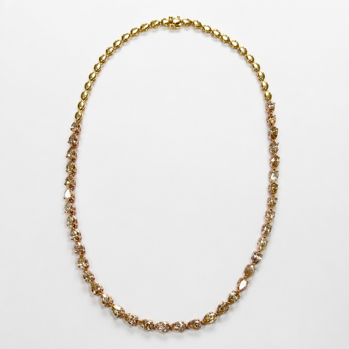 19.27ctw Light Brown Pear Diamond Tennis Necklace East West