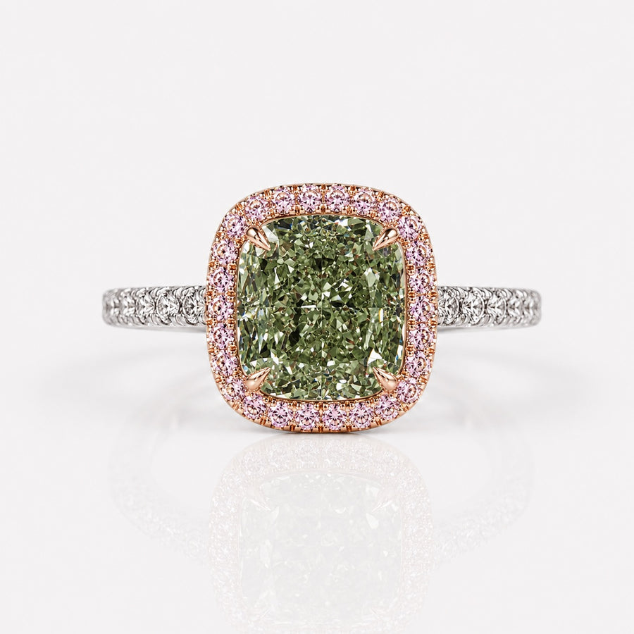 3.03ct Fancy Yellow-Green Cushion Diamond Ring SI1 GIA