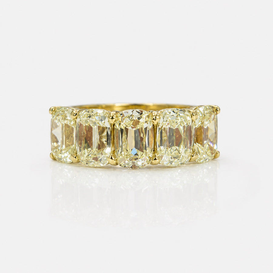 5.11ctw Fancy Light Yellow Old Mine Oval Diamond 5-Stone Ring