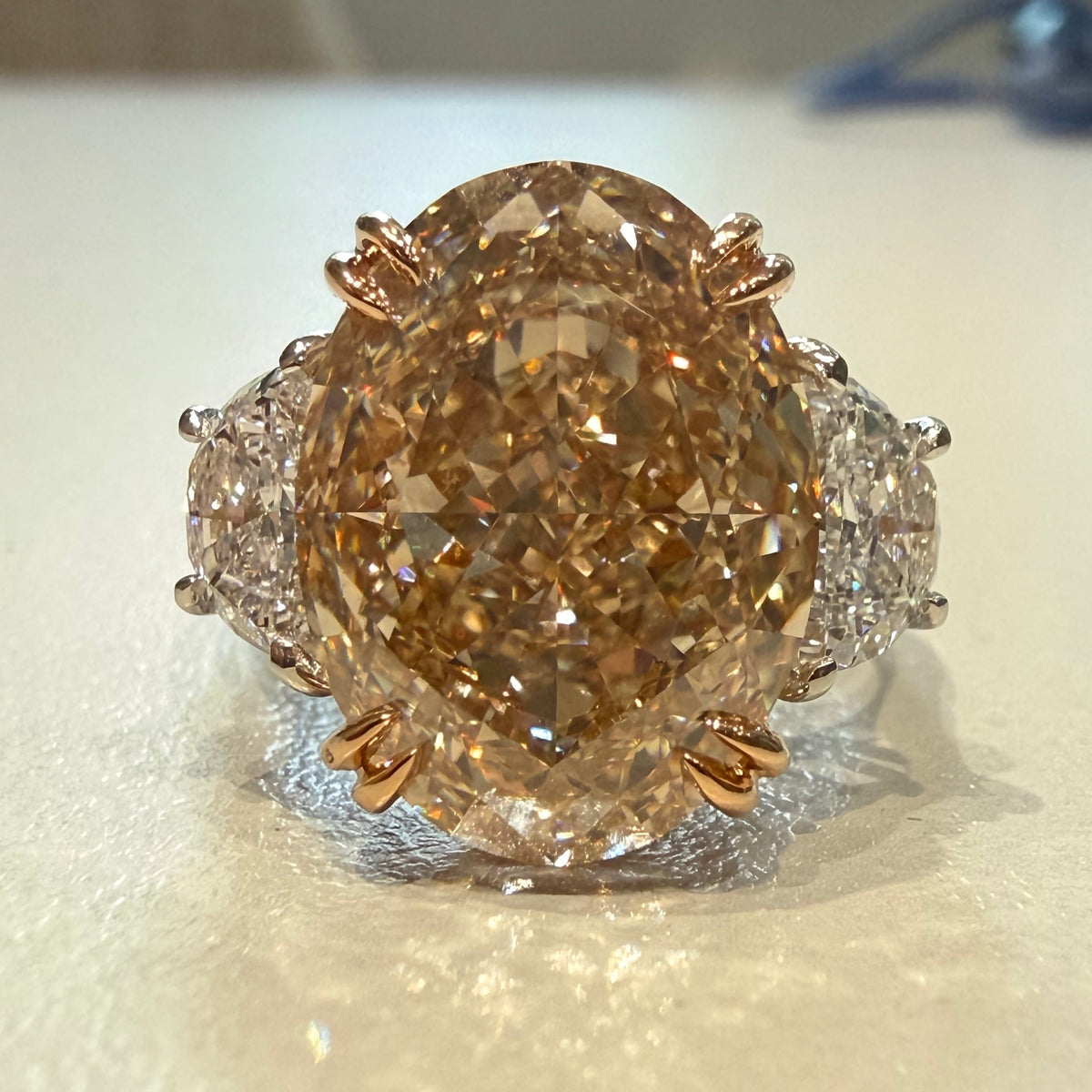 10.12ct Fancy Light Yellow-Brown Oval Diamond Ring VS1 GIA