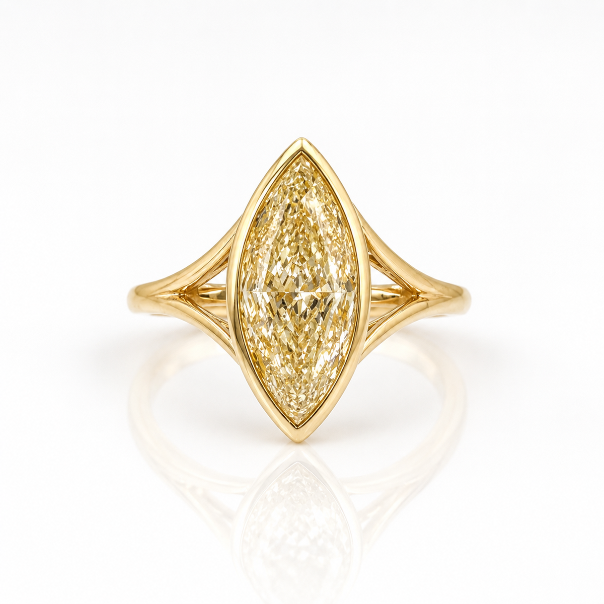 2.0ct Light Yellow Marquise Diamond Split Shank Ring GIA
