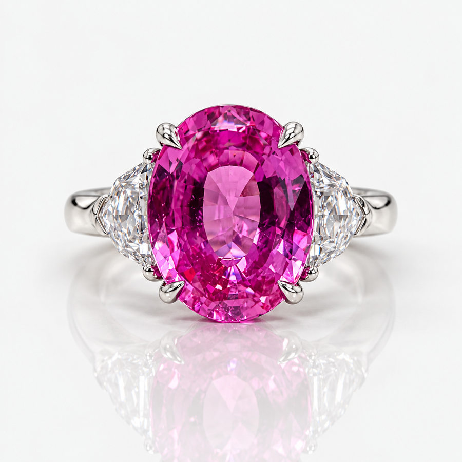 5.06ct Pink Sapphire Oval Three Stone Ring AGL