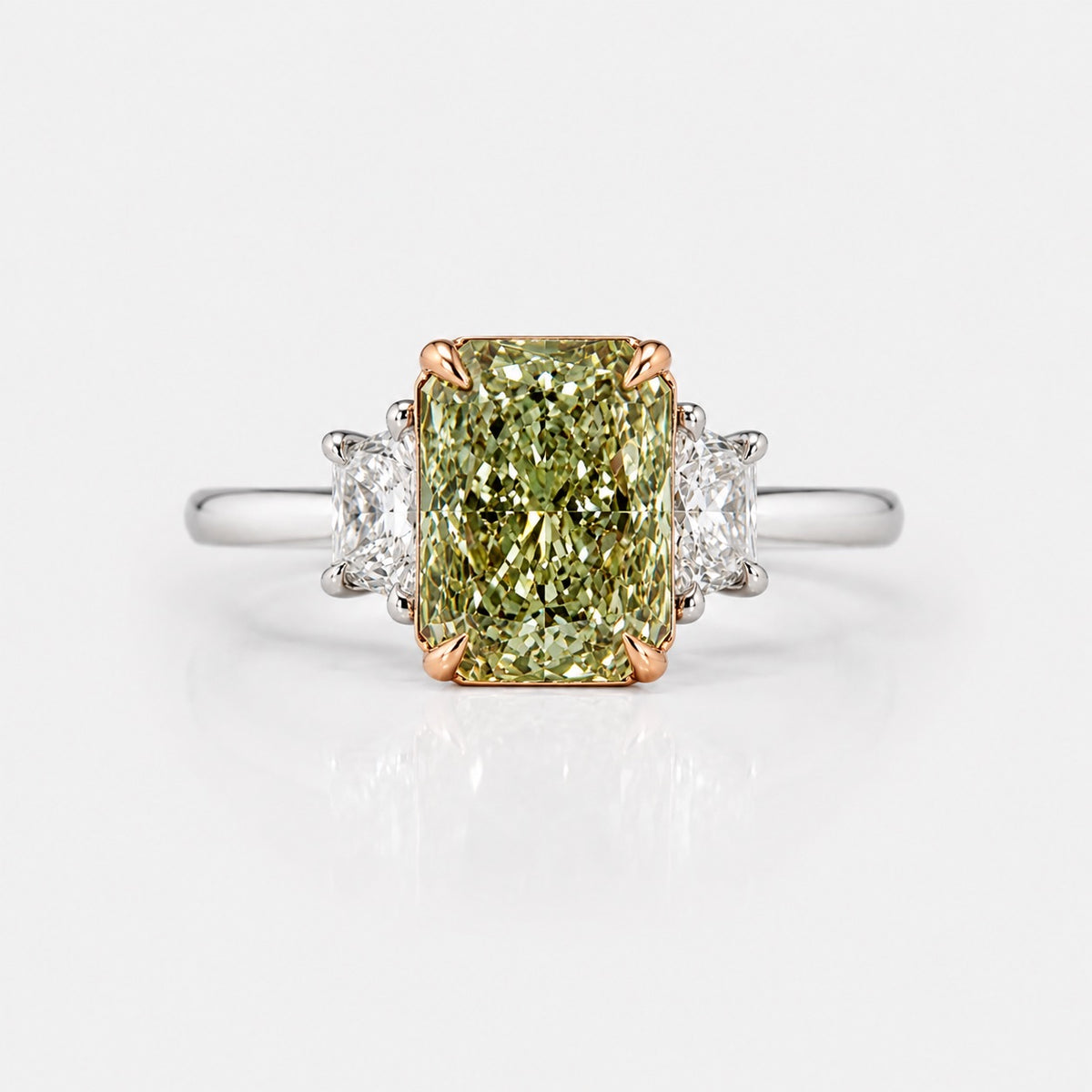 2.51ct Fancy Greenish Yellow Radiant Diamond Ring VS1 GIA