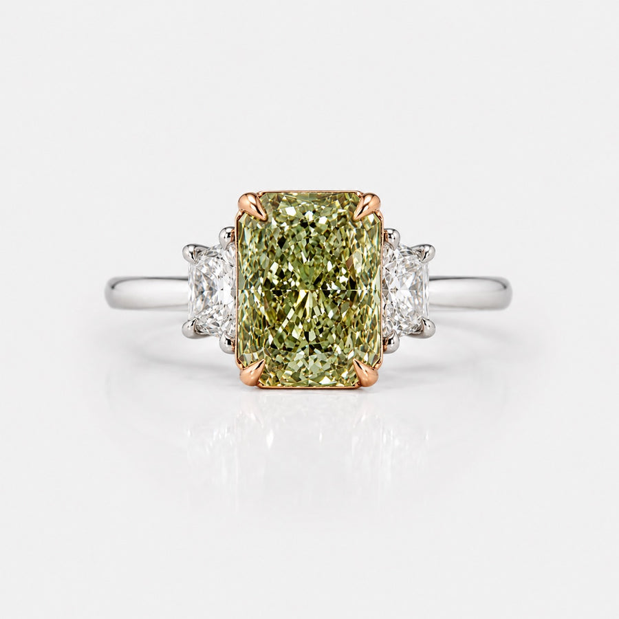 2.51ct Fancy Greenish Yellow Radiant Diamond Ring VS1 GIA