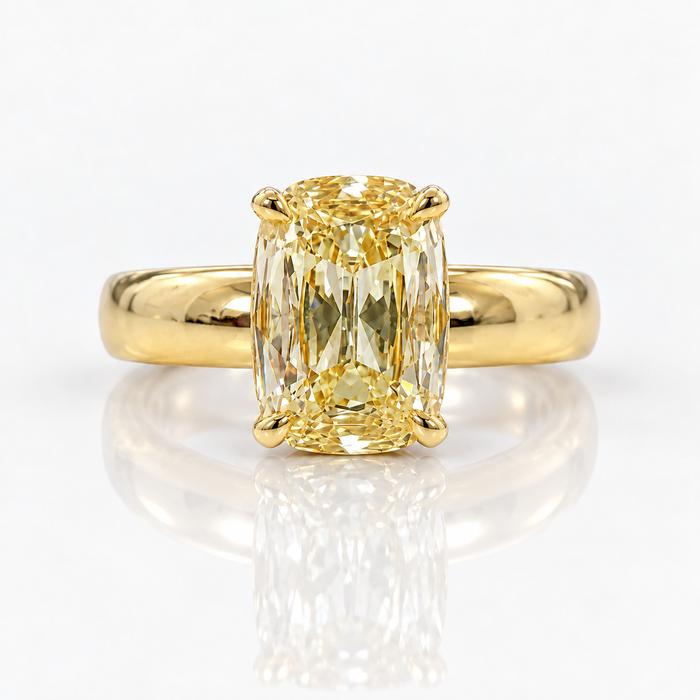 2.01ct Light Yellow Old Mine Cushion Diamond Ring VS2 GIA