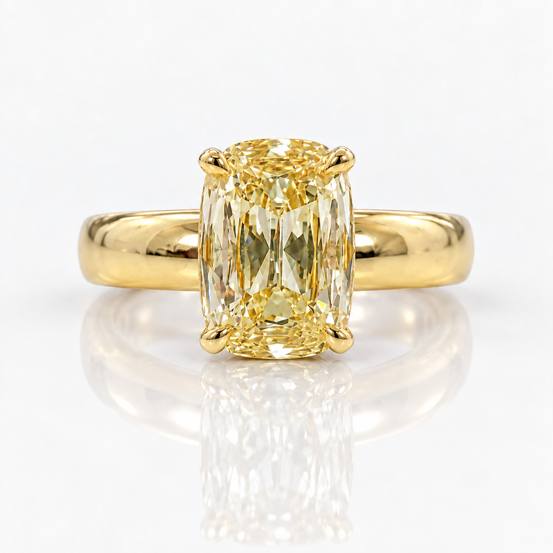 2.01ct Light Yellow Old Mine Cushion Diamond Ring VS2 GIA