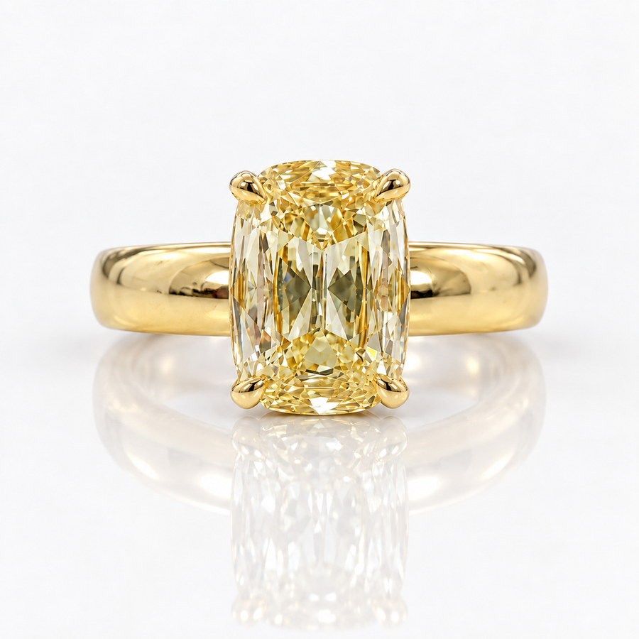 2.01ct Light Yellow Old Mine Cushion Diamond Ring VS2 GIA