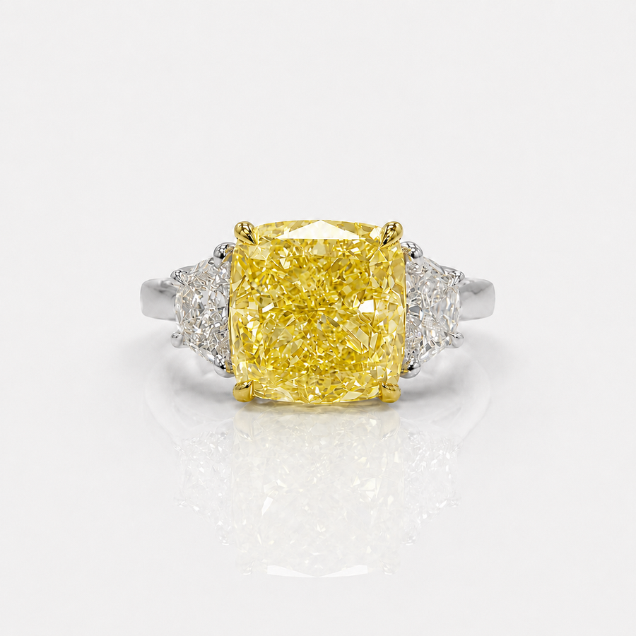 5.01ct Fancy Yellow Cushion Diamond Ring SI1 GIA