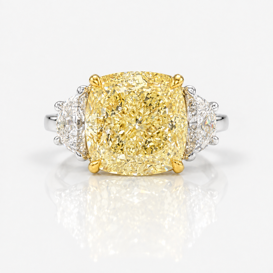 5.05ct Fancy Light Yellow Cushion Diamond Ring VS2 GIA
