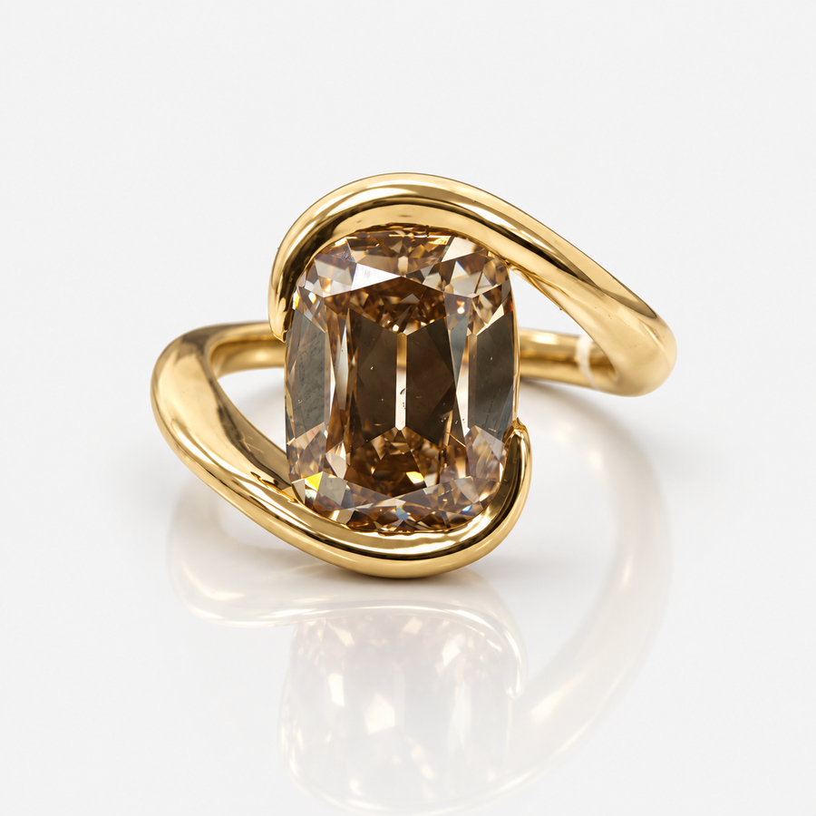 3.50ct Fancy Yellowish Brown Old Mine Cushion Diamond Ring SI1 GIA