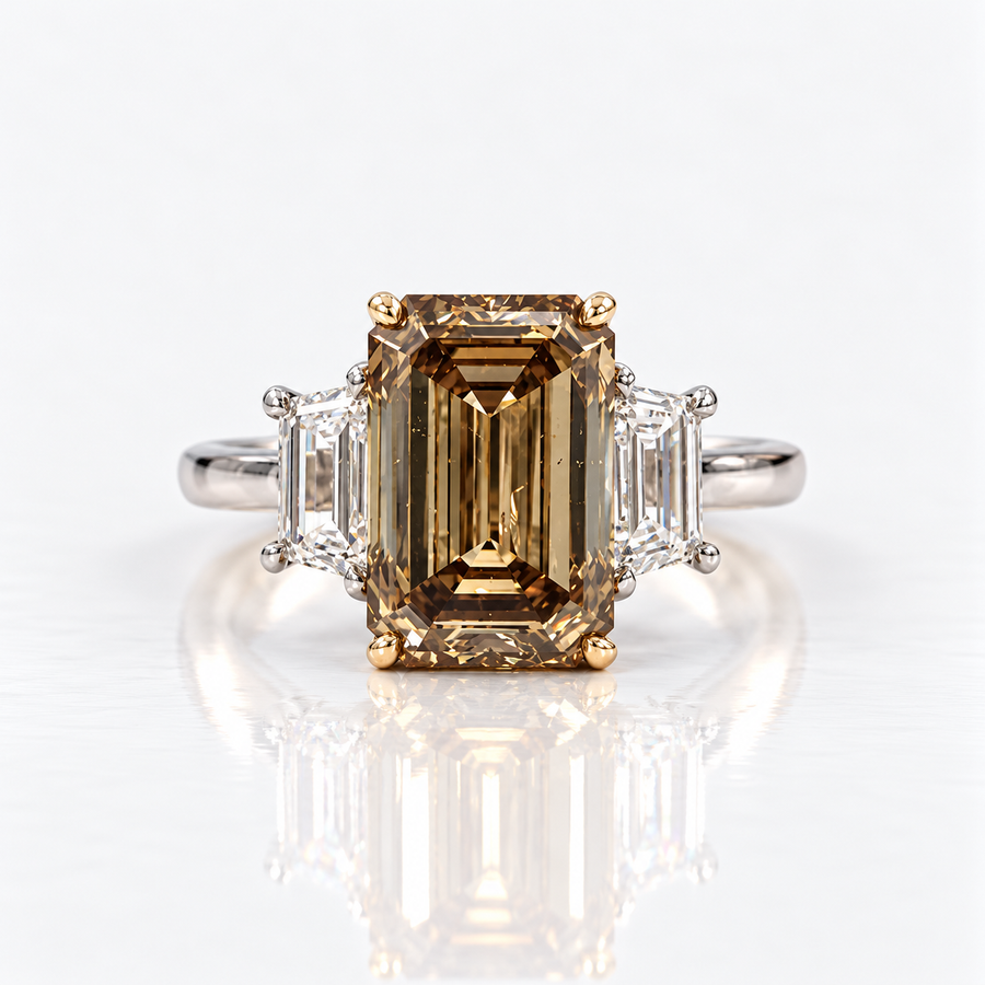3.01ct Fancy Orange-Brown Emerald-Cut Diamond Ring I1 GIA