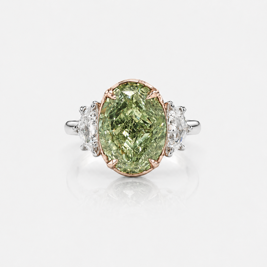5.01ct Fancy Yellow-Green Oval Diamond Ring SI1 GIA