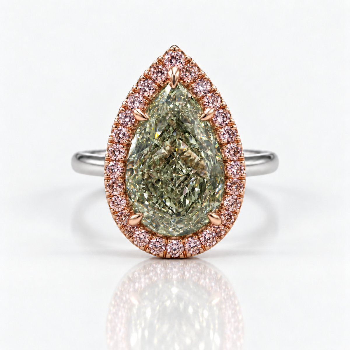 3.79ct Fancy Light Grayish Yellowish Green Pear Diamond Ring VS2 GIA