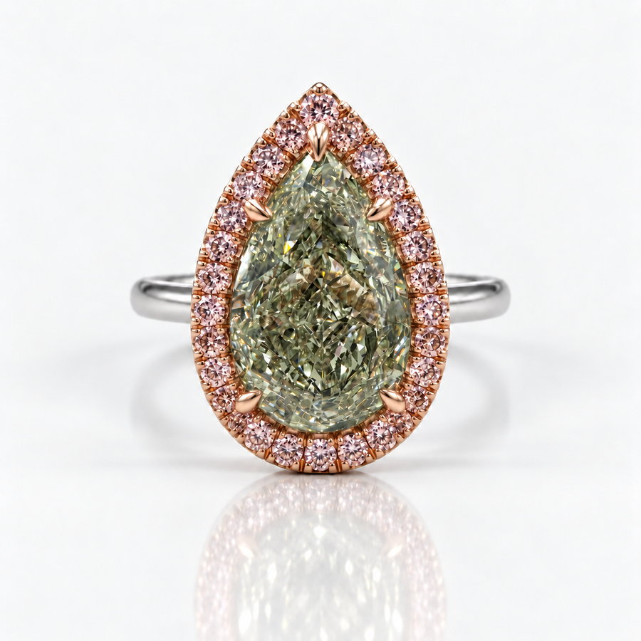 3.79ct Fancy Light Grayish Yellowish Green Pear Diamond Ring VS2 GIA
