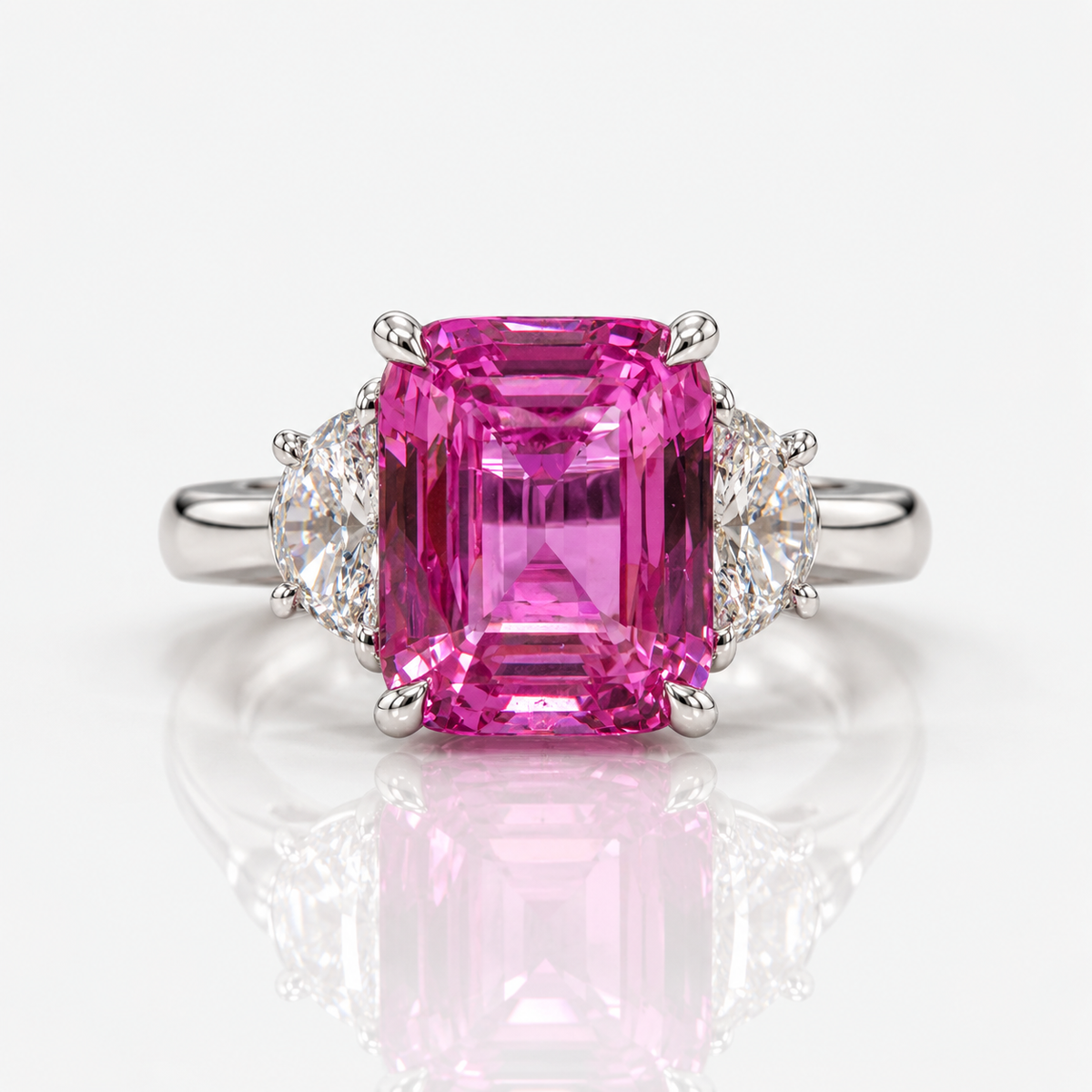3.11ct Pink Sapphire Cushion Three Stone Ring GIA