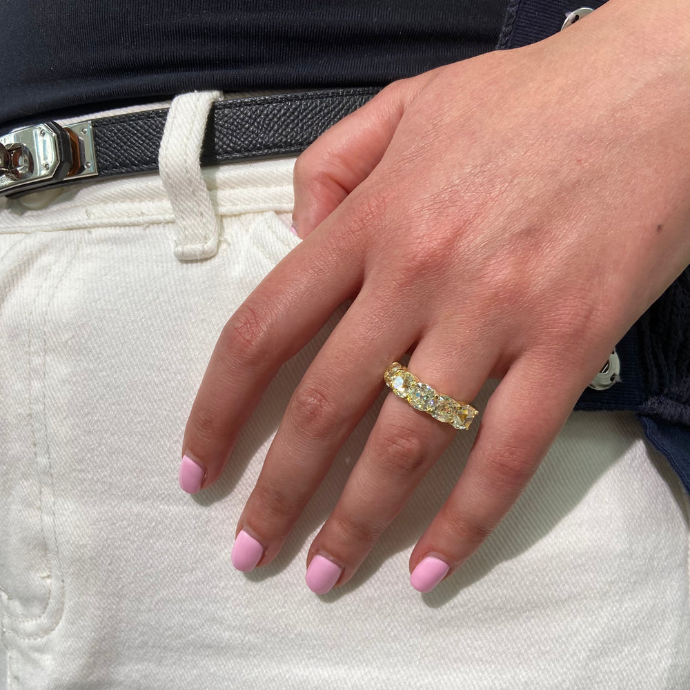 5ctw Fancy Light Yellow Antique Cushion Diamond Half Eternity Band