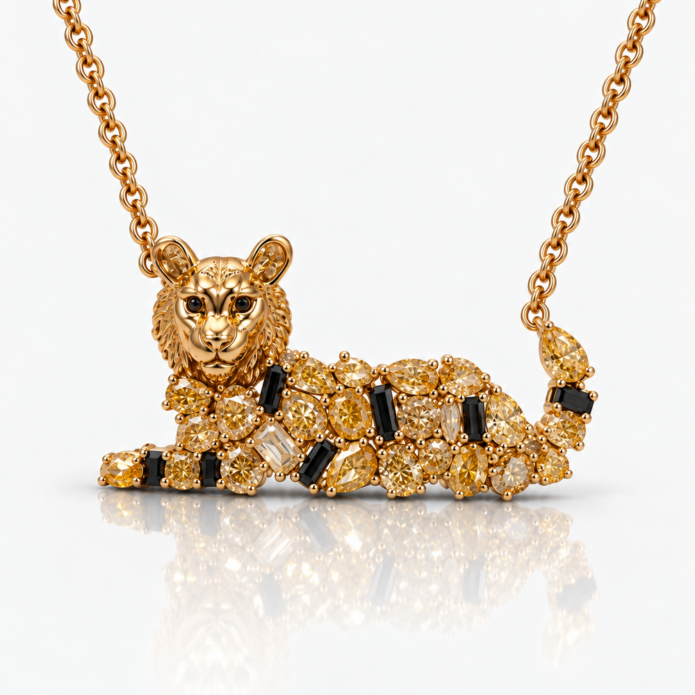Orange Diamond Tiger Brooch by Namdar Diamonds