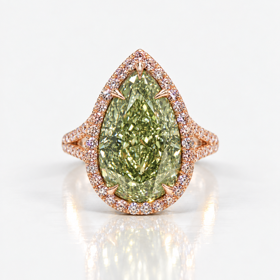 6.01ct Fancy Greenish Yellow Pear Diamond Ring VS2 GIA