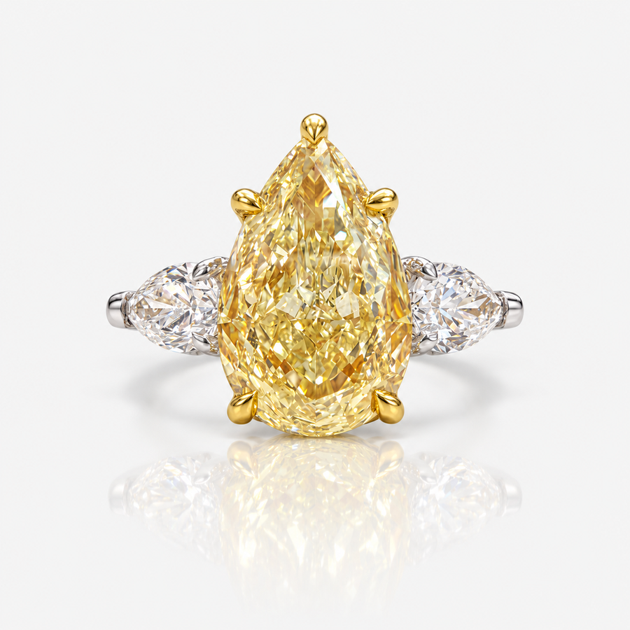 3.51ct Light Yellow Pear Diamond Ring VVS1 GIA