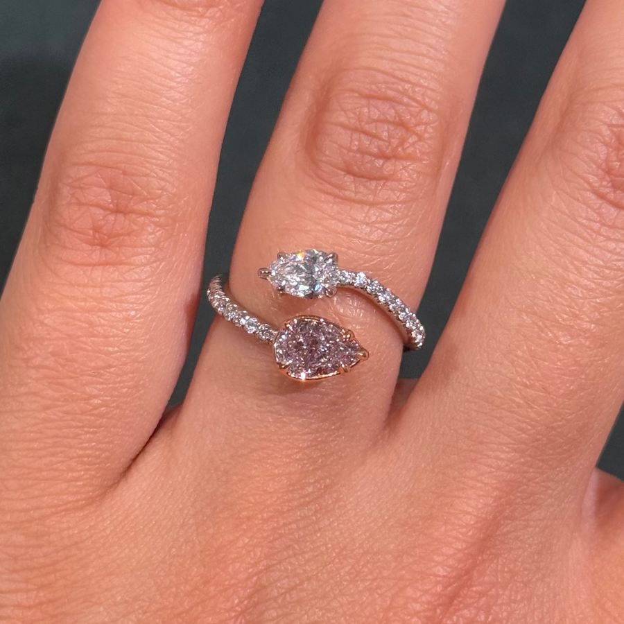 1.00ct Light Pink Pear Shape Diamond Spiral Ring VVS1 GIA