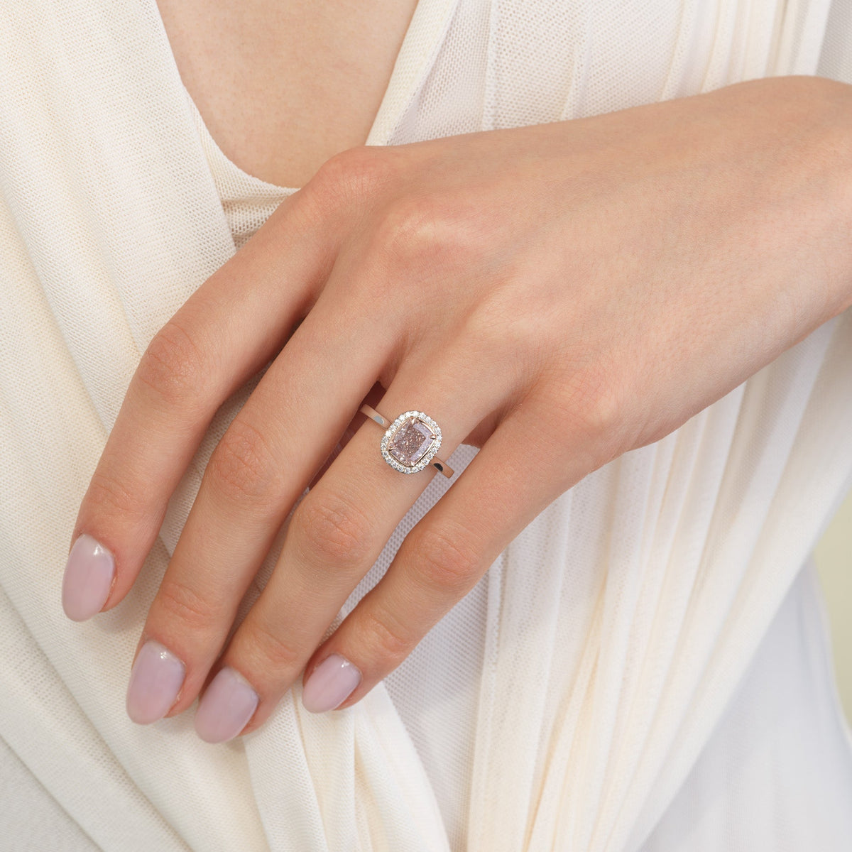 2.01ct Fancy Light Brown Pink Cushion Diamond Ring SI2 GIA