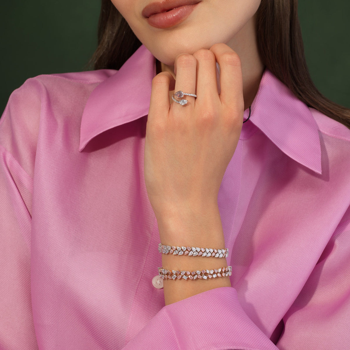 10.28ctw Fancy Pink Diamond & White Diamond Pear Shape Double Row Bracelet