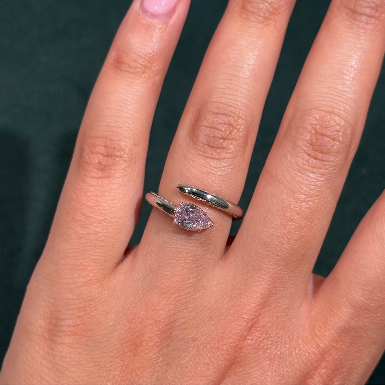 0.78ct Fancy Light Purplish Pink Pear Cut Diamond I1 Spiral Ring GIA