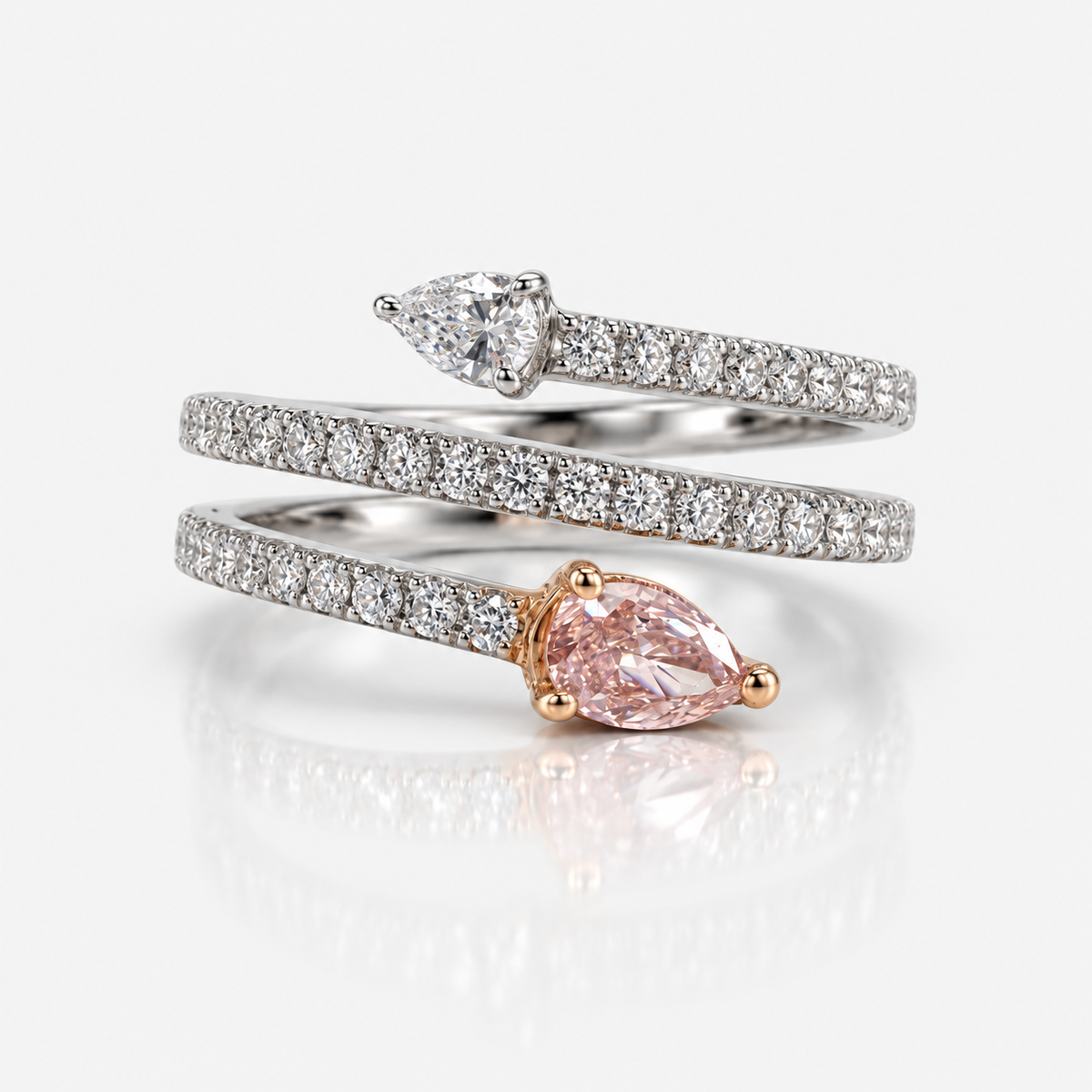 0.25ct Pink Pear Diamond Double Spiral Ring