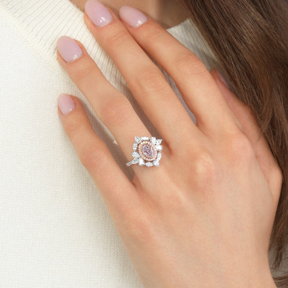 1.03ct Fancy Light Pink Oval Diamond Ring SI2 GIA
