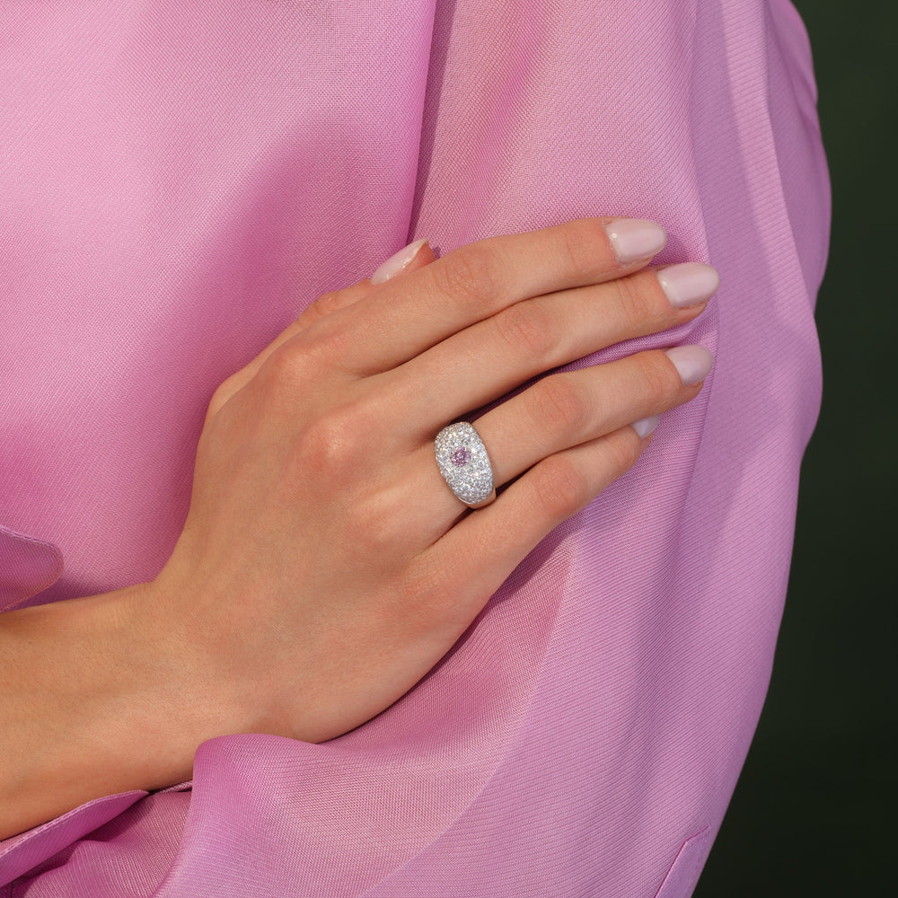 0.52ct Fancy Intense Purplish Pink Round Diamond Cobblestone Icon Ring I1 GIA