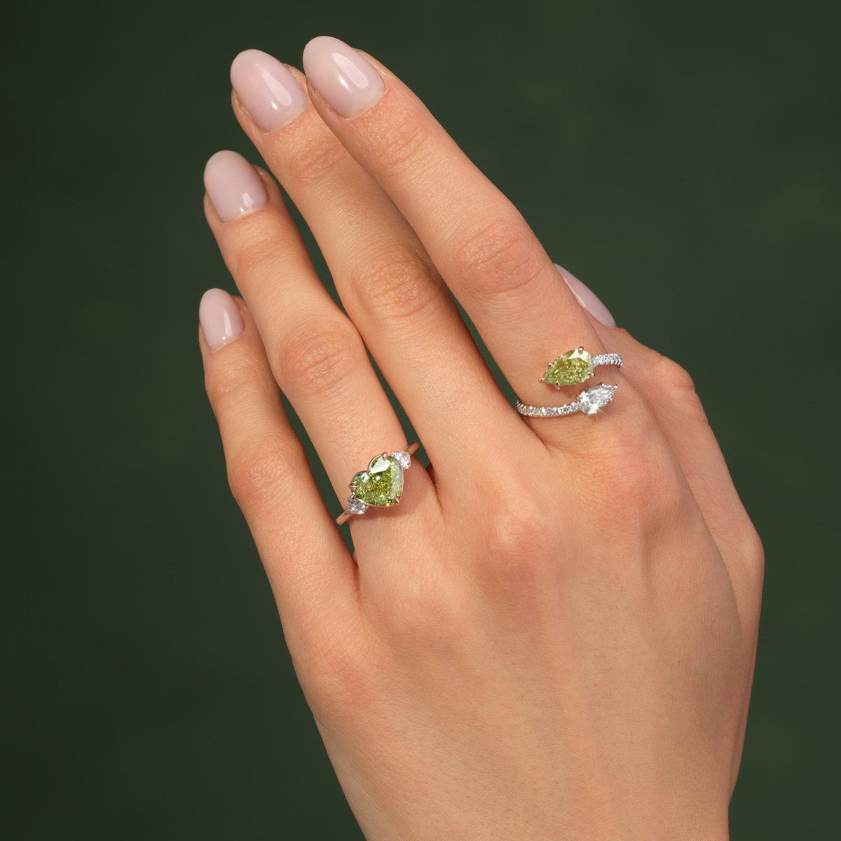 3.00ct Fancy Greenish Yellow Heart Diamond Ring VS2 GIA