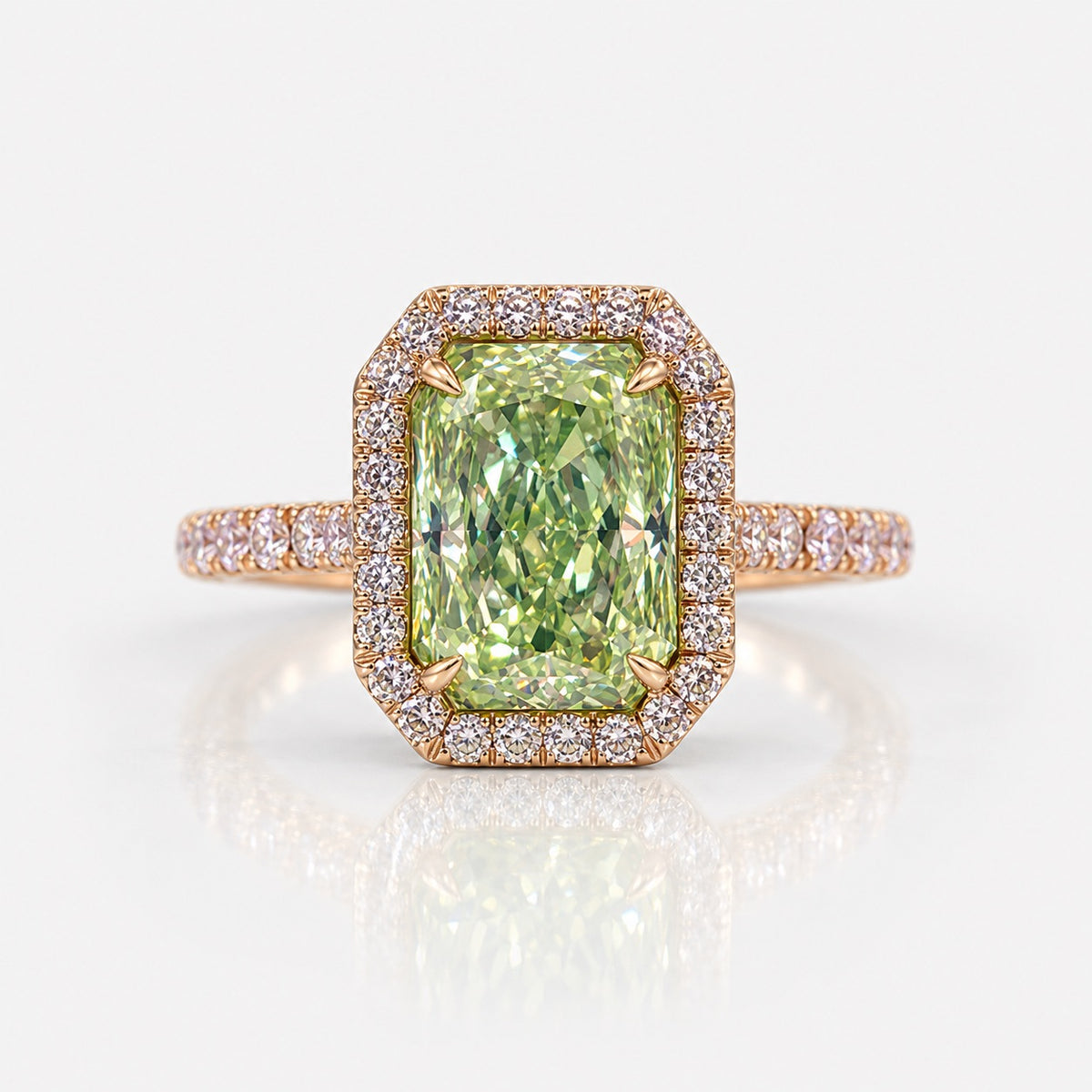 3.02ct Fancy Green-Yellow Radiant Diamond Ring VS1 GIA