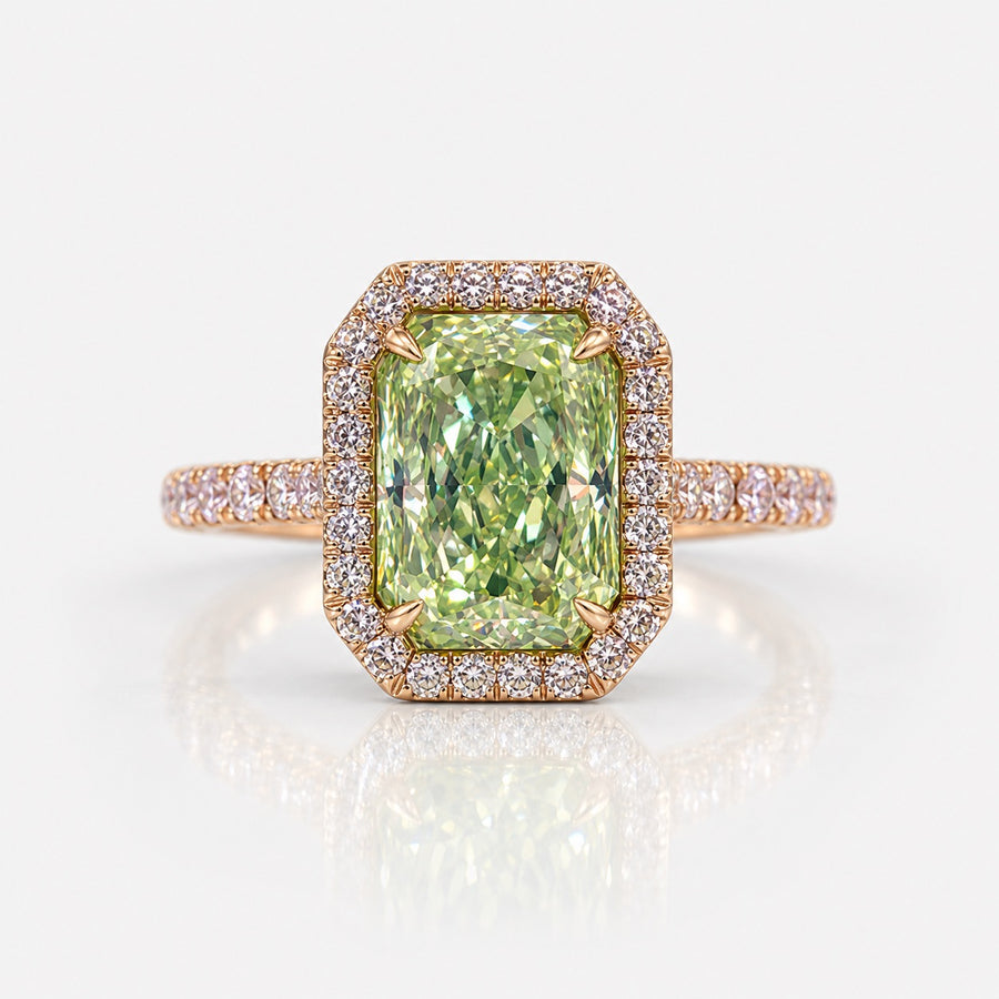 3.02ct Fancy Green-Yellow Radiant Diamond Ring VS1 GIA