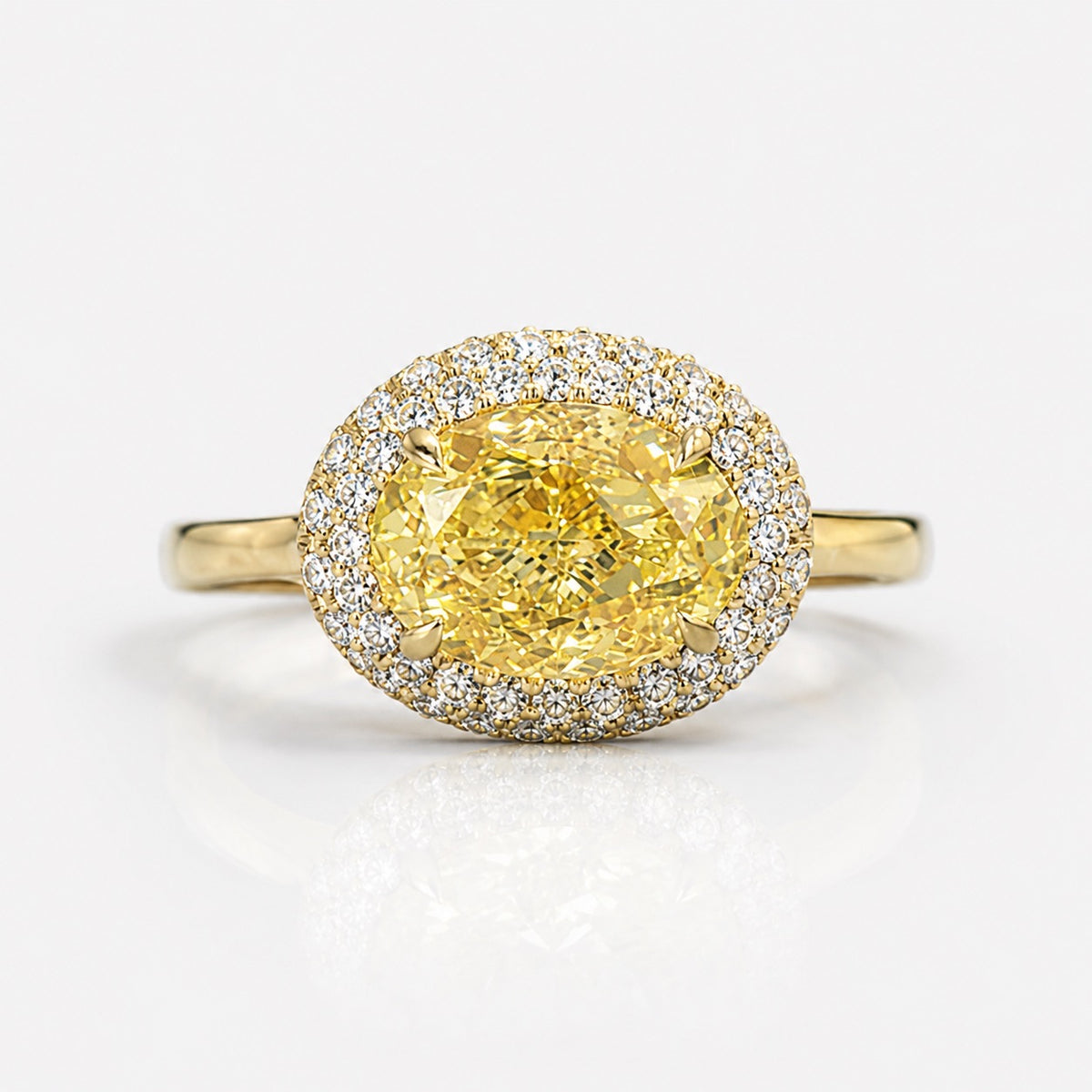 3.00ct Fancy Light Yellow Oval Bubble Halo East West Ring VS2 GIA